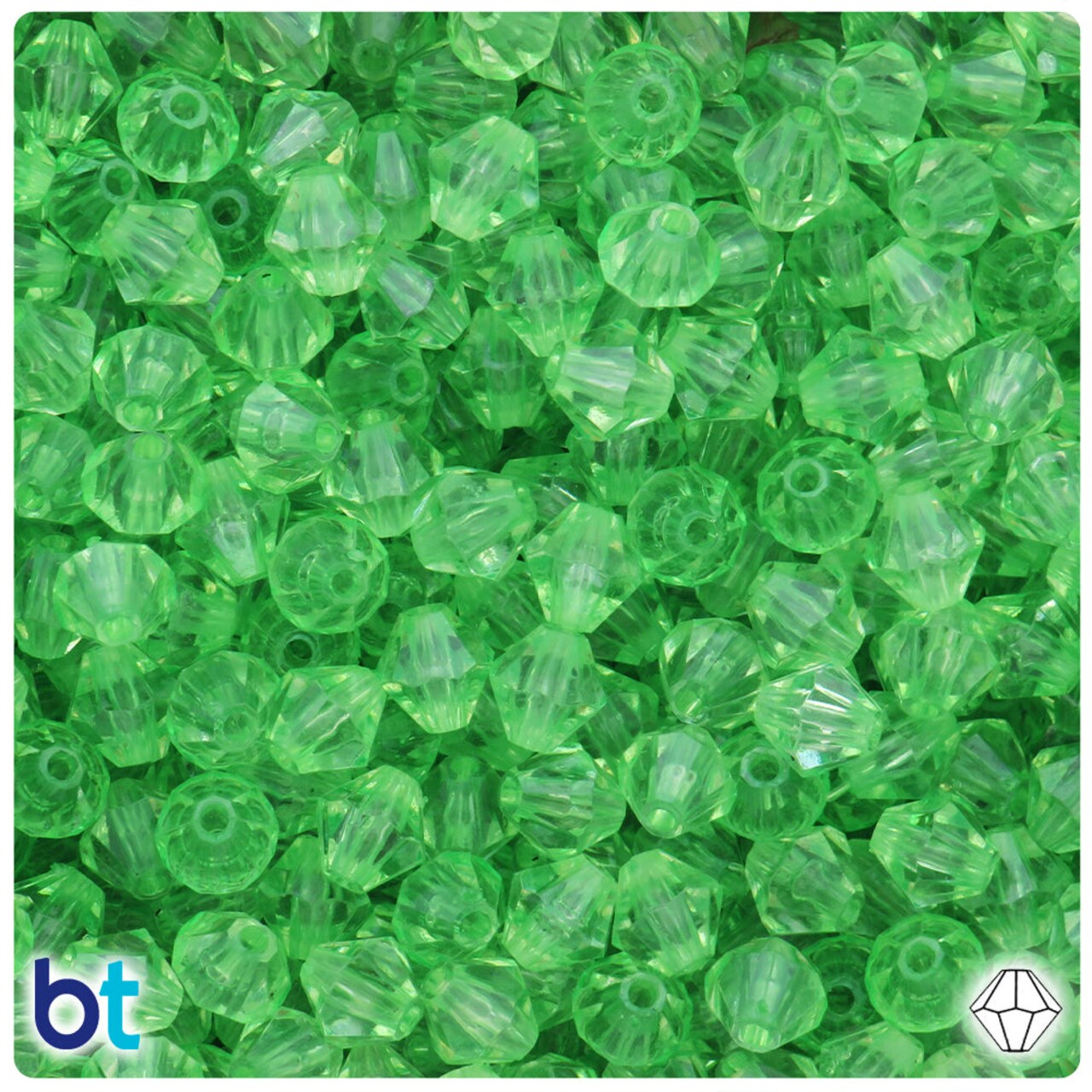 BeadTin Light Green Transparent 8mm Faceted Bicone Plastic Craft Beads (200pcs)